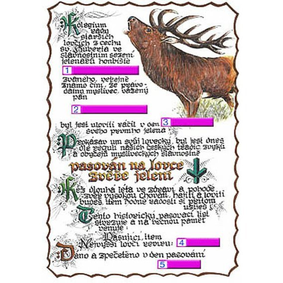 Pasovací list na lovce zvěře jelení