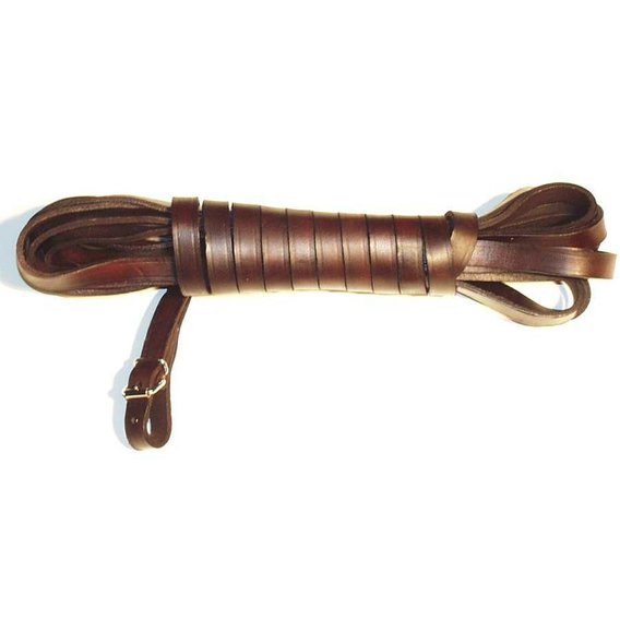 Barvářská šňůra plochá hnědá,14mm, 8 m, karabina